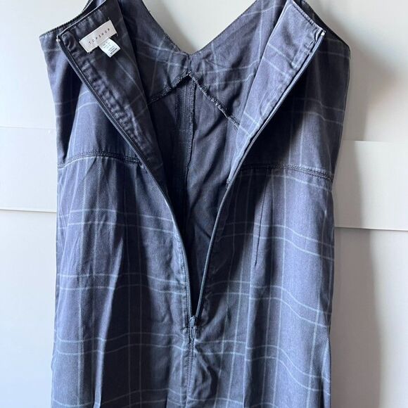 Top Shop Women’s Plaid Dress Size 8 Midi Gray Black Sleeveless V Neck Zip Slits - Picture 10 of 16